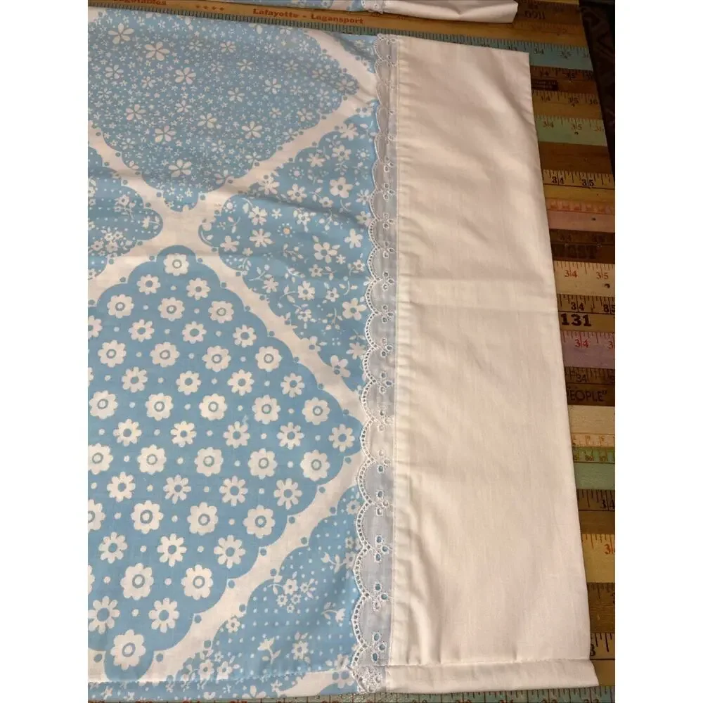 Vintage Wamsutta ultracale standard Pillowcase blue floral eyelet trim Retro